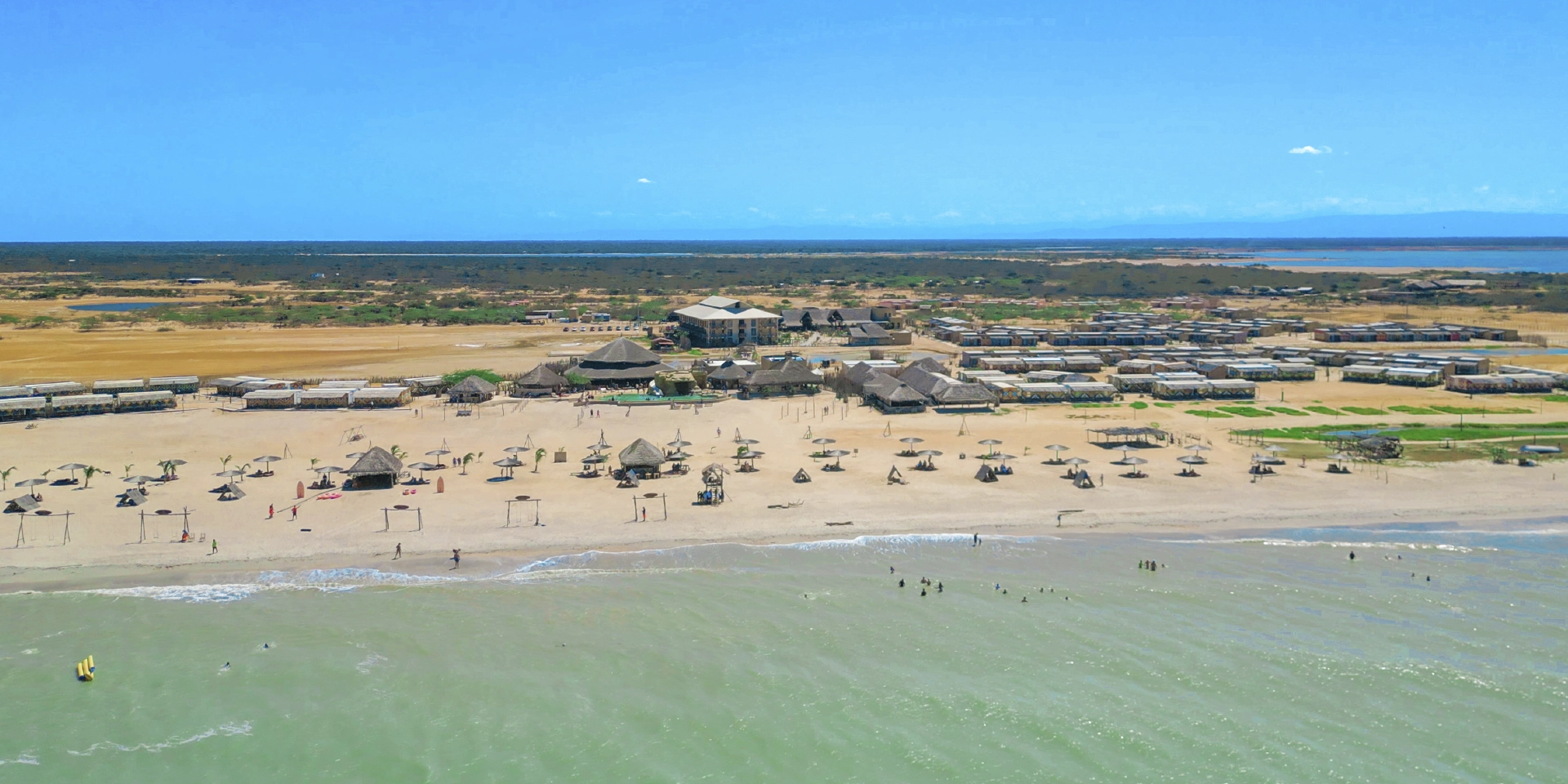 On Vacation Ecuador - International destination la Guajira Hotel Wayira aerial view of beach and sea