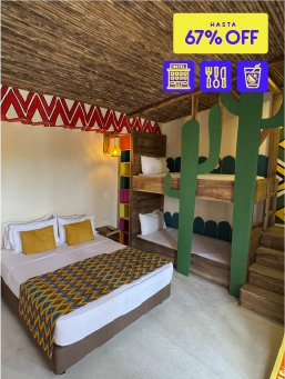Hotel Wayira Beach - Bungalow Kids - La Guajira - Mega Ofertón- (3 Noches)                                        !Lo Quiero!                                                                                            Reserva entre el 24 al 28 de octubre de 2025. Viaja entre el 24 de octubre de 2025 al 30 de junio de 2026 .                                        Hotel Wayira Beach - Bungalow Kids (La Guajira)