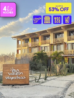 Hotel Wayira Beach - Bloque- La Guajira - Mega Ofertón- (4 Noches)                                        !Lo Quiero!                                                                                            Reserva entre el 24 al 28 de octubre de 2025. Viaja entre el 24 de octubre de 2025 al 30 de junio de 2026 .                                        Hotel Wayira Beach - Bloque (La Guajira)