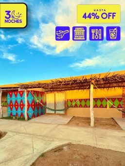 Hotel Wayira Beach – Bungalow Wayúu- La Guajira - Mega Ofertón- (3 Noches)                                        !Lo Quiero!                                                                                            Reserva entre el 24 al 28 de octubre de 2025. Viaja entre el 24 de octubre de 2025 al 30 de junio de 2026 .                                        Hotel Wayira Beach – Bungalow Wayúu (La Guajira)