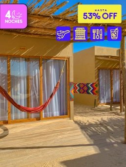 Hotel Wayira Beach – Bungalow Wayúu- La Guajira- Mega Ofertón- (4 Noches)                                        !Lo Quiero!                                                                                            Reserva entre el 24 al 28 de octubre de 2025. Viaja entre el 24 de octubre de 2025 al 30 de junio de 2026 .                                        Hotel Wayira Beach – Bungalow Wayúu (La Guajira)