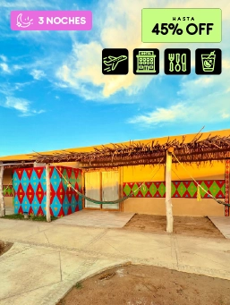Hotel Wayira Beach – Bungalow Wayúu- La Guajira - Blackdays-antes $5.496.000 ahora por 2 personas desde $ 3.022.800
!Lo Quiero!
Válido para viajar entre el 6 de noviembre de 2025 al 26 de marzo de 2026. (No aplica 20 Dic 2025 a 19 Ene 2026, ni Semana Santa 2026)
Hotel Wayira Beach – Bungalow Wayúu- La Guajira