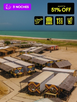 Hotel Wayira - Ranchería - Black Friday
!Lo Quiero!
4 Días 3 Noches. Alimentación completa + Cocteles. Viaja Nov 20/25 a Mar 26/26. No aplica Dic 20-Ene 19 ni Semana Santa. Incluye equipaje.
Hotel Wayira - Ranchería